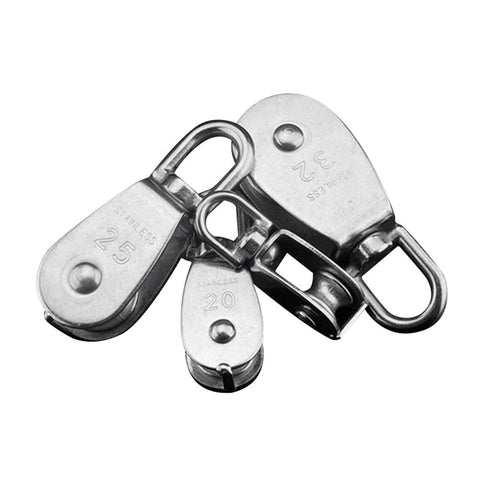 Stainless Steel Pulley M25 Single Wheel Swivel Lifting Rope Pulley Set Lifting Wheel Tools(M25) close-up view of three pulleys
