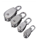 Assorted stainless steel pulleys, including Stainless Steel Pulley M25 Single Wheel Swivel Lifting Rope Pulley Set Lifting Wheel Tools(M25).