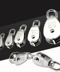 Stainless Steel Pulley M32 Single Wheel Swivel Lifting Rope Pulley Set Lifting Wheel Tools(M32) with various size options.