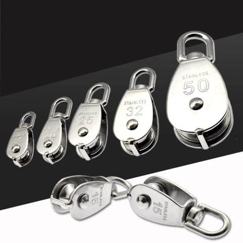 Stainless Steel Pulley M32 Single Wheel Swivel Lifting Rope Pulley Set Lifting Wheel Tools(M32) with various size options.