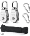 25MM Pulley System, 2 Pcs M25 Pulleys Block with Rope and Hooks, Stainless Steel M25 Single Pulley Wheel, 66ft Nylon Rope & Spring Snap Hook for Indoor Outdoor Lifting Project