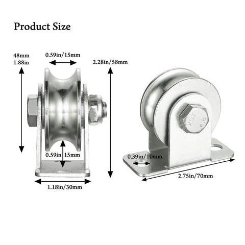 Cable Pulley 48mm Wheel Wall Mount, Bearings Inside, Stainless Steel Rope Pulley dimensions and side view