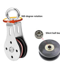 Pulley Wheel Stainless Steel Small Pulley Block 360 Degree Rotating Silent Cable Pully Load Bearing Mechanical Pulleys, Silver (Silver-2) showing 360-degree rotation and silent ball bearing.