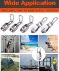 5 Pcs M15 Single Pulley Block, 304 Stainless Steel Lifting Crane Pulley, Wire Rope Hanging Pulley Wheel with 5 Pcs Spring Snap Hook applications