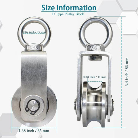 Cable Pulley Wheel Stainless Steel Swivel Pulley Block with size information and smooth bearing action for lifting gym equipment