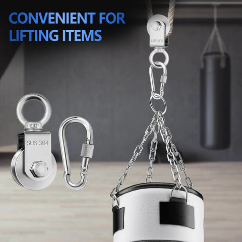 Cable Pulley Wheel Stainless Steel with Ball Bearing Carabiner used for lifting boxing bag in gym setup