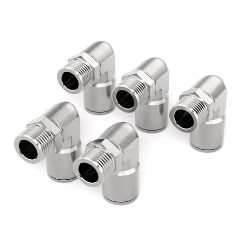 Sturdy Stainless Steel Pneumatic Male Elbow Push To Connect Fitting One Quarter Inch Tube Outer Diameter To One Quarter Inch NPT Thread 90 Degree Quick Connect Pack Of Two