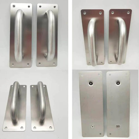 Stainless Steel 2 Pack Push Pull Door Plate Handle 8 Inch Heavy Duty Barn Door Pull With Mounting Screws Silver, front and back views