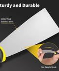 Close-up of one piece blade from Spackle Knife Set Of Four Stainless Steel Putty Knives In 2 3 4 5 Inch Sizes, bending demonstration