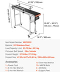 Industrial PVC Belt Conveyor 47 Inch By Seven Point Eight Inch In Corrosion Resistant Stainless Steel With 110 Volt Electric Adjustable Speed And Double Guardrail