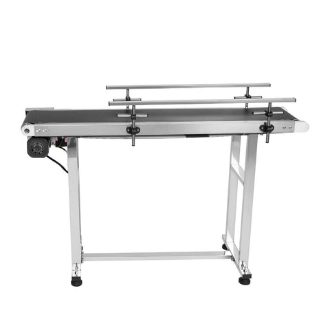 Industrial PVC Belt Conveyor 47 Inch By Seven Point Eight Inch In Corrosion Resistant Stainless Steel With 110 Volt Electric Adjustable Speed And Double Guardrail