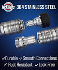 Automatic M22 14mm Quick Connect Kit for Pressure Washers, stainless steel fittings, detailed view of connectors.