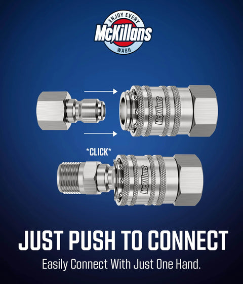 Heavy Duty Stainless Steel 3/8 Inch NPT Quick Connect Kit for Pressure Washers Four Pack with Push to Connect Fittings