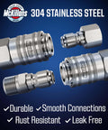Heavy Duty Stainless Steel 3/8 Inch NPT Quick Connect Kit For Pressure Washers Four Pack With Push To Connect Fittings Viton O Rings Leak Proof Design For Power Washers