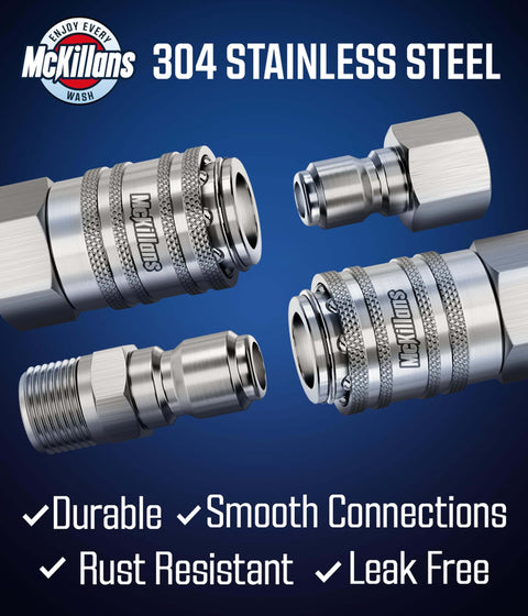 Heavy Duty Stainless Steel 3/8 Inch NPT Quick Connect Kit For Pressure Washers Four Pack With Push To Connect Fittings Viton O Rings Leak Proof Design For Power Washers