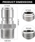 Stainless Steel Quick Disconnect Male NPT 1/2 Inch Homebrewing Connector 2 Pack dimensions with 0.7 in diameter and 1.76 in height.