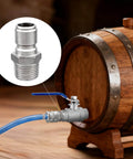 Stainless Steel Quick Disconnect Male NPT 1/2 Inch Homebrewing Connector 2 Pack For Fast Easy Brew System Hookups shown with keg.