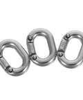 Three 8mm stainless steel quick links (split connectors) for marine rigging and anchor chain repair