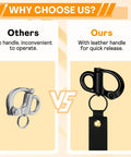 Comparison of mask quick release clip with leather handle vs. standard clip for firefighter and marine rigging