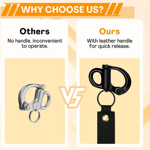 Comparison of mask quick release clip with leather handle vs. standard clip for firefighter and marine rigging