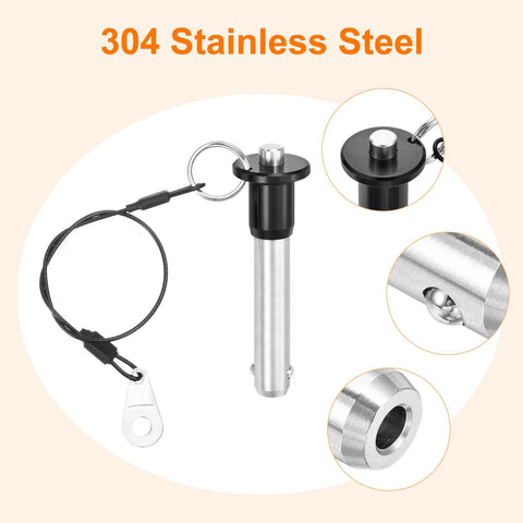 Two Pack Quick Release Pins Half Inch Diameter By One Point Six Inch Length Ball Locking Pins With Push Button 304 Stainless Steel