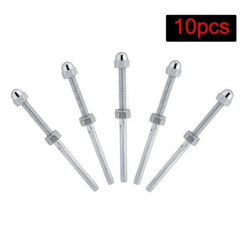 Stainless Steel Cable Railing Hardware Kit 10 Pack One Eighth Inch Gauge showing five tensioners and nuts