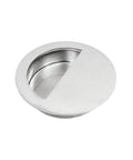 Set Of 4 Concealed Recessed Drawer Handles Stainless Steel 60x15mm, shown close-up, displaying circular design and flush mount structure.