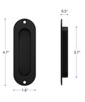 Side and front view of Stainless Steel Recessed Finger Pull Handle Half Inch Deep for Cabinets and Furniture with measurements.