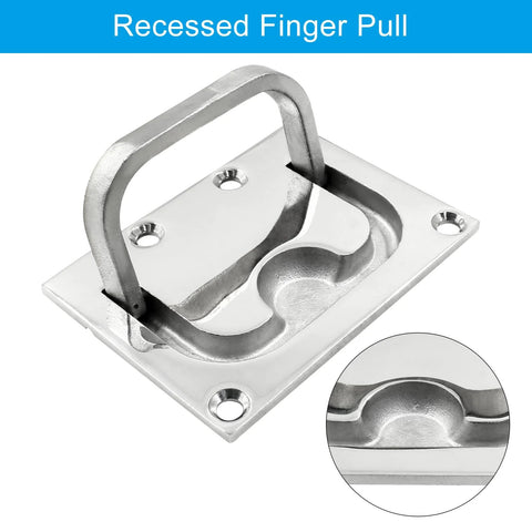 Flush Mount Ring Pull Handle in 316 Stainless Steel for Boat Hatch and Furniture Cabinets Drawer Square Recessed Lift Ring Pull 3 x 2.24 Inches Heavy Duty Rustproof Corrosion Resistant with 4 Mounting Screws