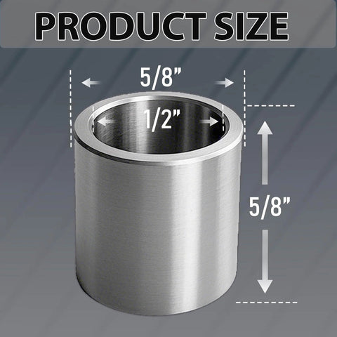 Five Eighth Inch To One Half Inch Stainless Steel Reducer Bushing Set displayed with size dimensions 5/8" and 1/2" measurements.