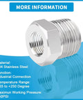 Stainless Steel Reducer Bushing One Inch Male NPT To Three Quarter Inch Female NPT Reducing Pipe Fitting Pack Of Two