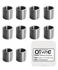 Five Eighth Inch To One Half Inch Stainless Steel Reducer Bushing Set Of Ten Round Metal Spacers on display with packaging