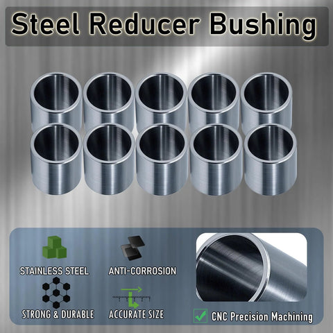 Stainless Steel Reducer Bushings Set Of 10 Three Quarters Of An Inch To Five Eighths Of An Inch Metal Spacer Adapters Close-up
