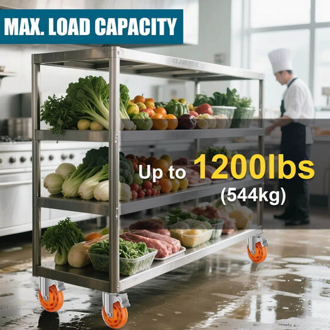 3 inch stainless steel caster wheels with total lock brake, SUS 304 washable heavy duty waterproof casters in a 2 pack on kitchen cart
