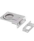 Front view of SparkFeng stainless steel ring-handle hatch lock, marine-grade 316, mirror finish, with strike plate