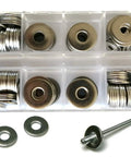 Stainless Steel Rivet Back-Up Washer Kit For 1/8, 5/32, 3/16 Inch Rivets with 300 pieces in a clear organizer case