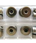 Stainless Steel Rivet Back-Up Washer Kit For 1/8, 5/32, 3/16 Inch Rivets in segmented plastic container
