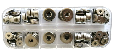 Stainless Steel Rivet Back-Up Washer Kit For 1/8, 5/32, 3/16 Inch Rivets in segmented plastic container