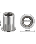 Rivet Nut 1/4 20 UNC Stainless Steel 304 100 Pcs Flat Head Rivnut Threaded Insert Knurled Body For Metal Sheets And Pipes