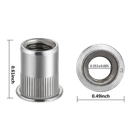 Rivet Nut 1/4 20 UNC Stainless Steel 304 100 Pcs Flat Head Rivnut Threaded Insert Knurled Body For Metal Sheets And Pipes