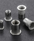 Rivet Nut 1/4 20 UNC Stainless Steel 304 100 Pcs Flat Head Rivnut Threaded Insert Knurled Body For Metal Sheets And Pipes