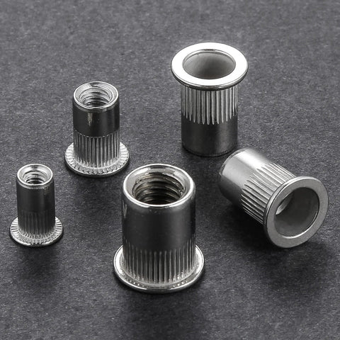 Rivet Nut 1/4 20 UNC Stainless Steel 304 100 Pcs Flat Head Rivnut Threaded Insert Knurled Body For Metal Sheets And Pipes