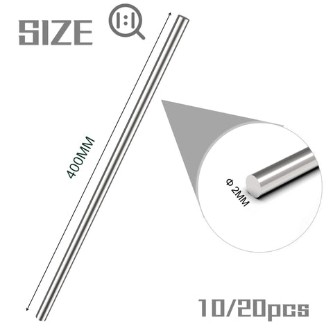Diagram of Premium Stainless Steel Round Rods 2mm By 400mm Set Of 10 For DIYers And Makers 304 Stainless Steel Solid Shaft Rods