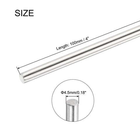 5 Pieces 4.5mm X 100mm 304 Stainless Steel Round Rods Bar For Shaft DIY Crafts And Model Cars Planes Ships Heavy Duty Stainless Rods For Hobbyist Builds Silver Tone length and diameter diagram.