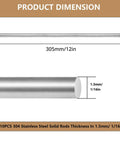 Solid Stainless Steel Rods 304, 1/16 Inch Diameter By 12 Inch Length, 10 Piece Pack, product dimensions with close-up view.
