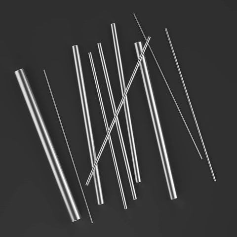 Stainless Steel Rods Assortment Kit for DIY Crafting and Model Making 27 Piece Set with varied diameters on dark background