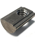 Ten Series Stainless Steel Self Aligning Roll In T Nut With Ball Spring For One Quarter Twenty Thread 25 Pack, side view
