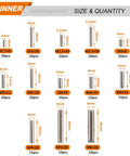 220pcs Roll Pin Set, Stainless Steel Slotted Spring Pin Assortment Kit M1.5 M2 M2.5 M3 M4 M5 M6 size and quantity chart