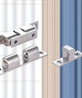 Quality Stainless Steel Double Roller Catch Door Latch for Cabinets and Interior Doors with Smooth Spring Loaded Rollers on wooden surface 