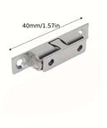 Stainless Steel Double Roller Catch Door Latch for Cabinets and Interior Doors with Smooth Spring Loaded Rollers on wooden surface in action